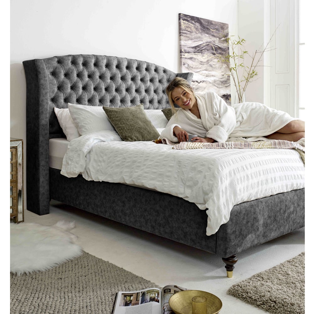 Eleganza Roseland Single Granite Oakland Fabric Bed Frame with Chesterfield Headboard Image 3