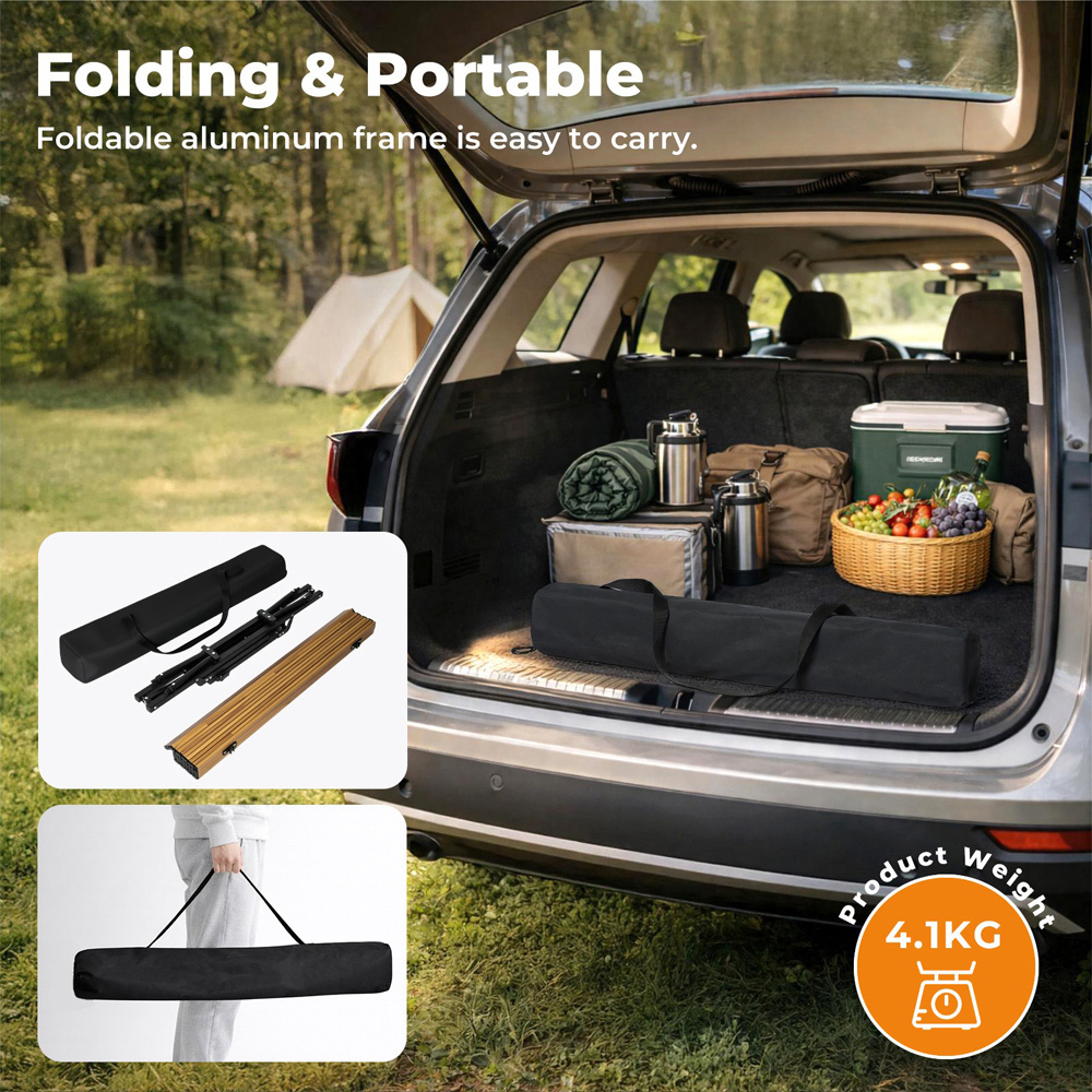 Levede Aluminium Adjustable Height Foldable Camping Table 90 x 52cm Image 5