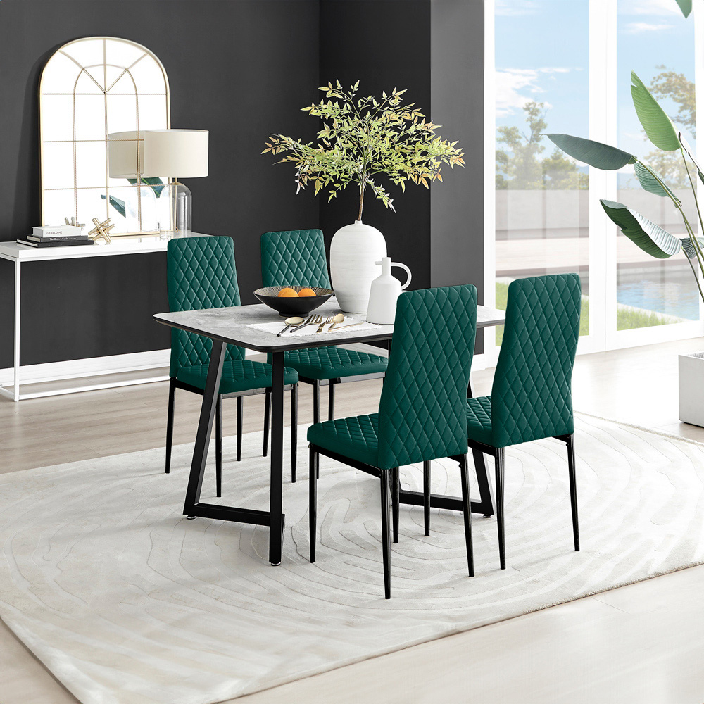 Furniturebox Copeland Valera Marble Effect 4 Seater Dining Set White Green and Black Image 9