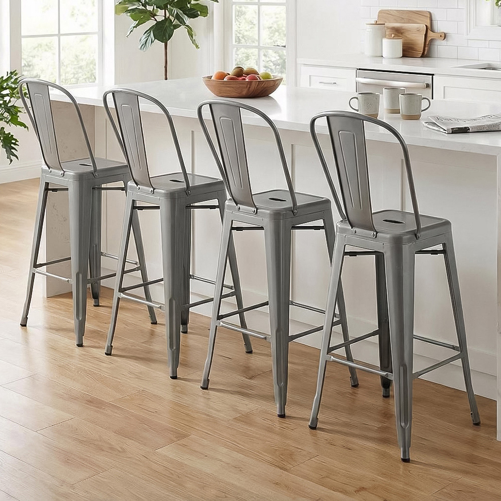FWStyle Silver Gloss Metal Bar Chair 4 Pack Image 1