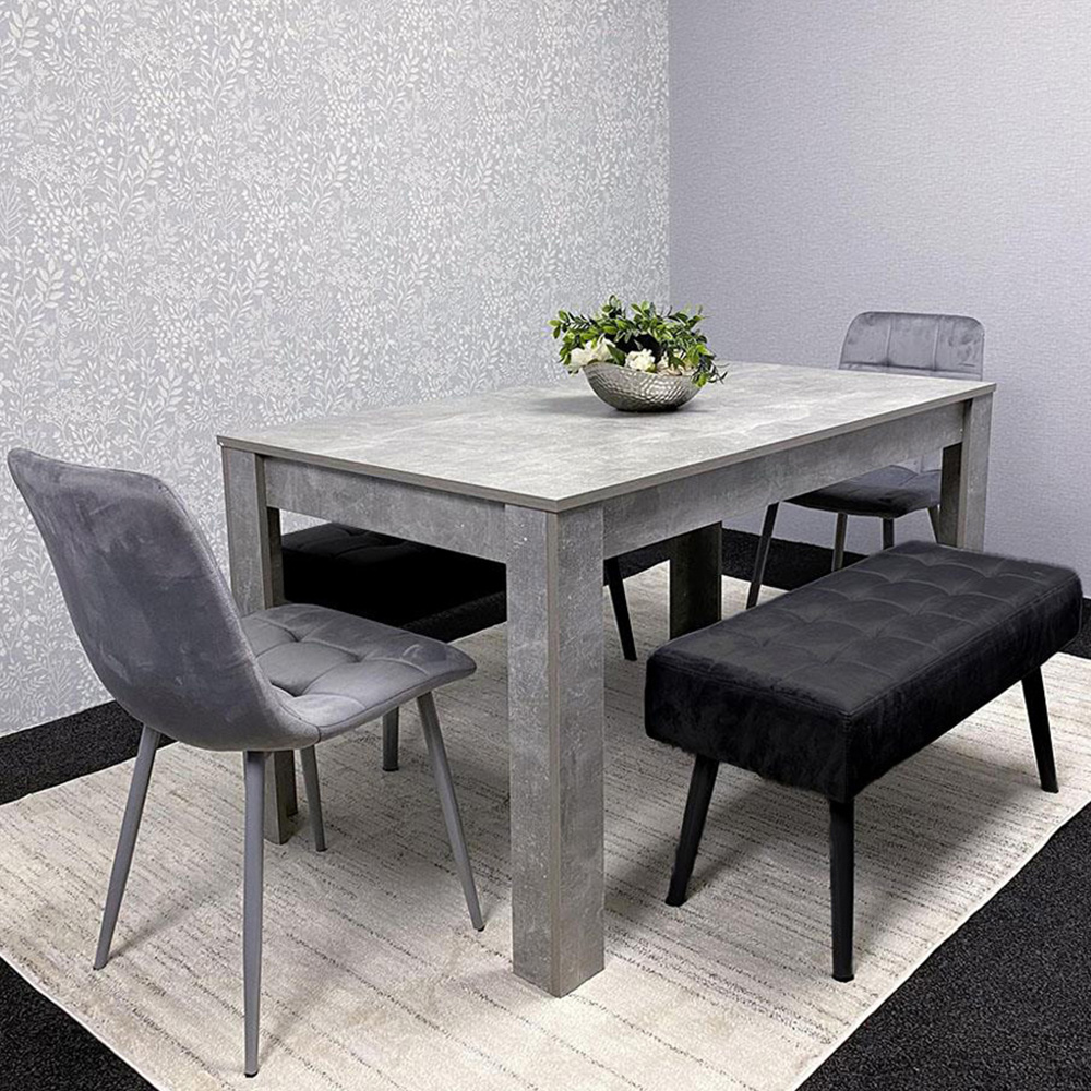 Portland 4 Seater Velvet Wooden Dining Set with Bench Grey and Black Image 1