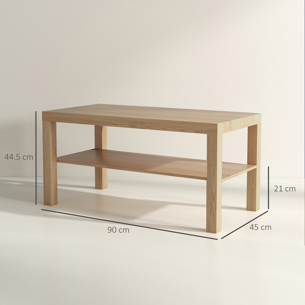 HOMCOM 2 Shelf Natural Rectangular Coffee Table Image 9