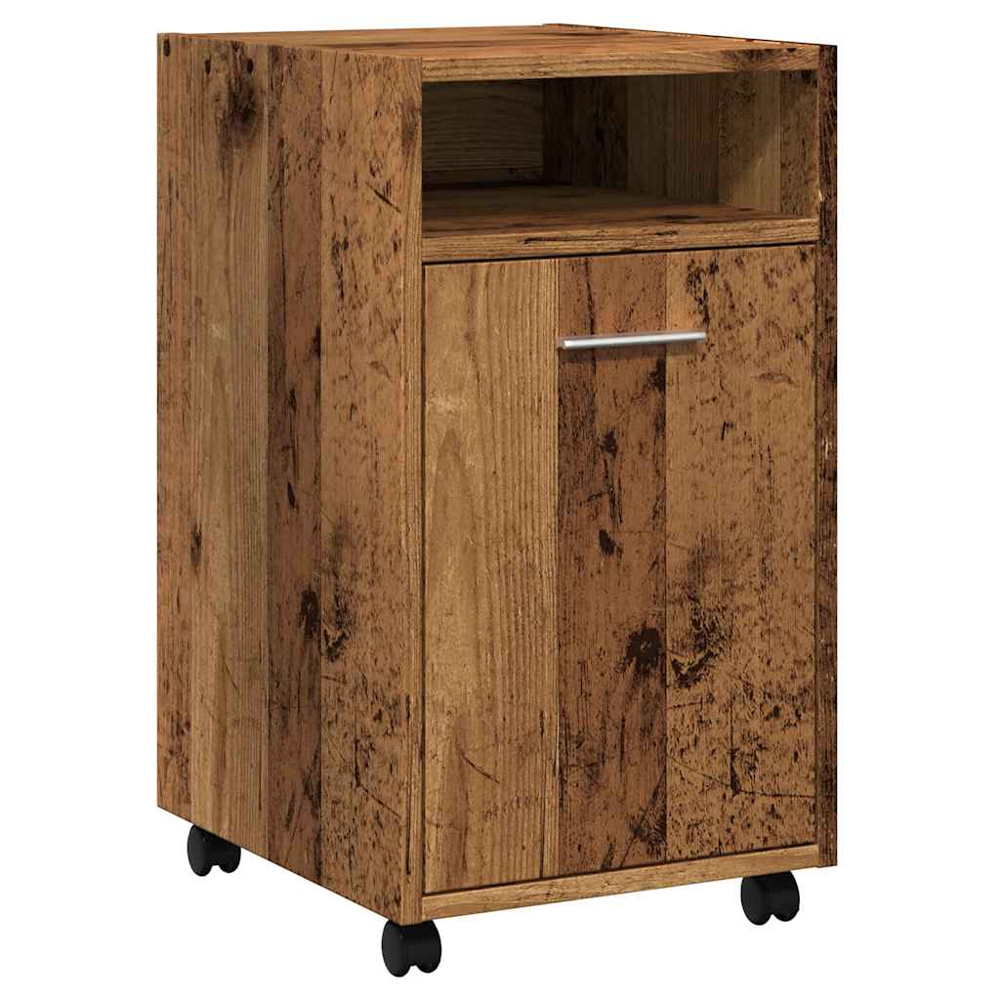 vidaXL Single Door Single Shelf Old Wood Storage Cabinet with Wheels Image 2