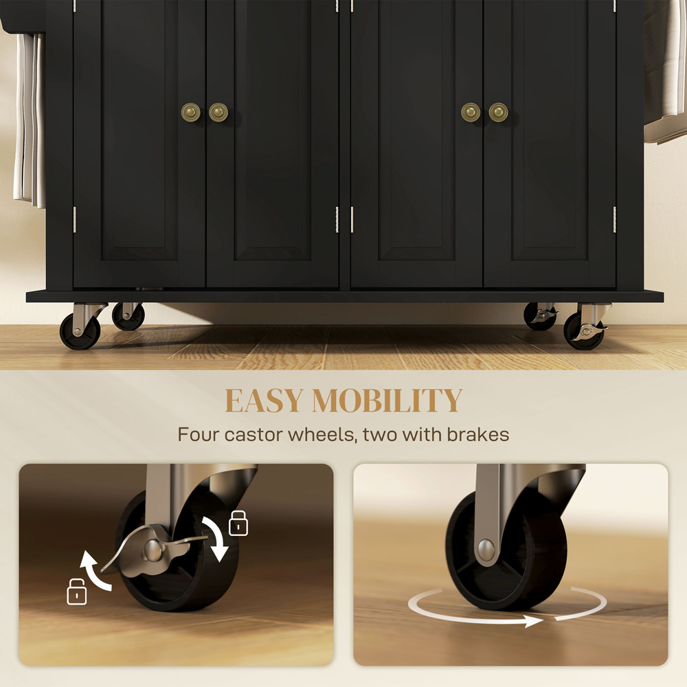 HOMCOM 4 Door 2 Drawer Black Rolling Kitchen Storage Cart Image 8