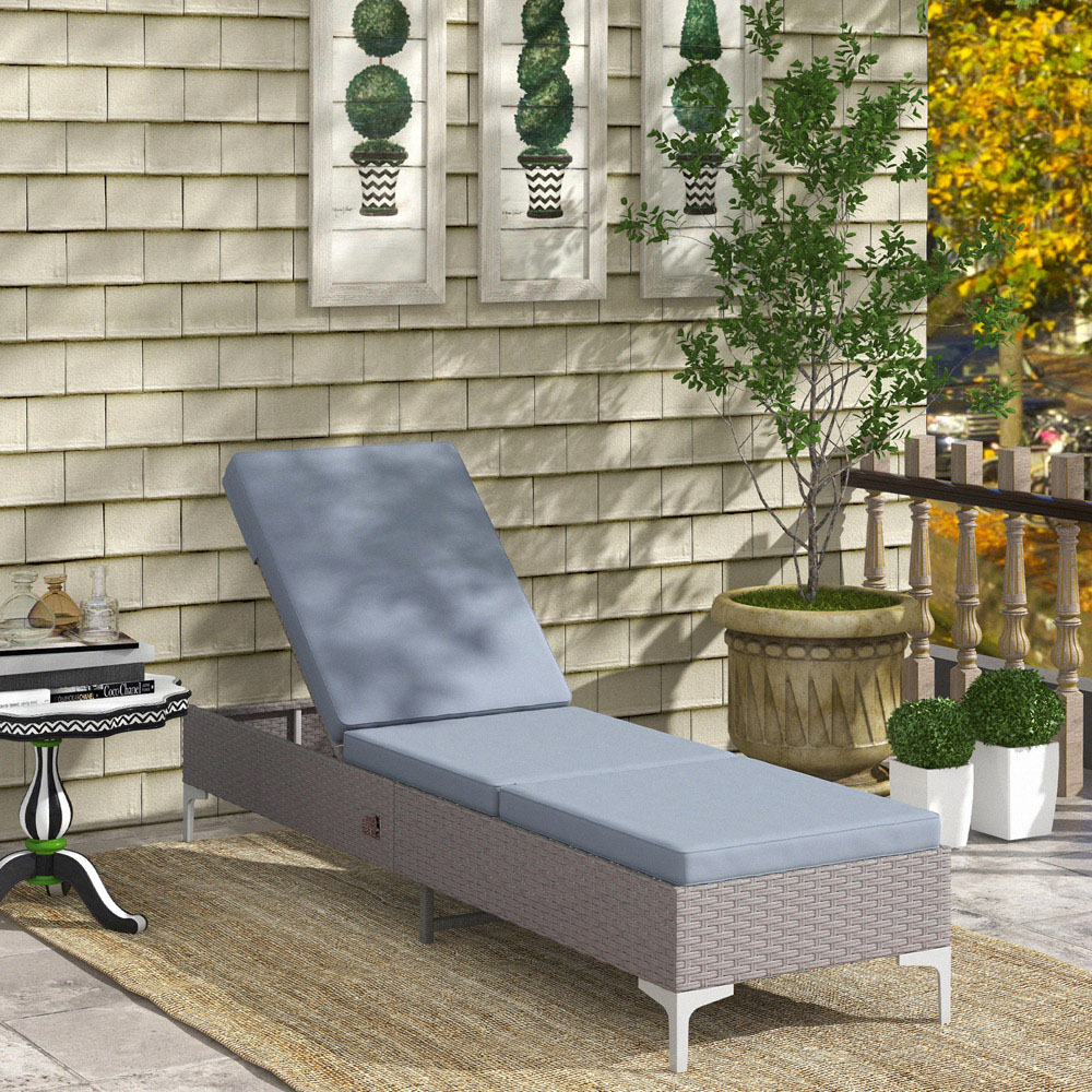 Outsunny Dark Grey PE Rattan Recliner Sun Lounger Image 7