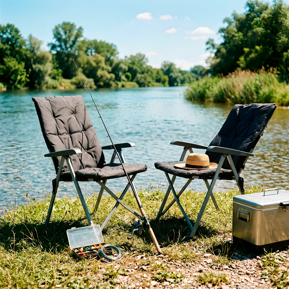 Harbour Housewares Black High Back Padded Reclining Camping Chair 4 Pack Image 3