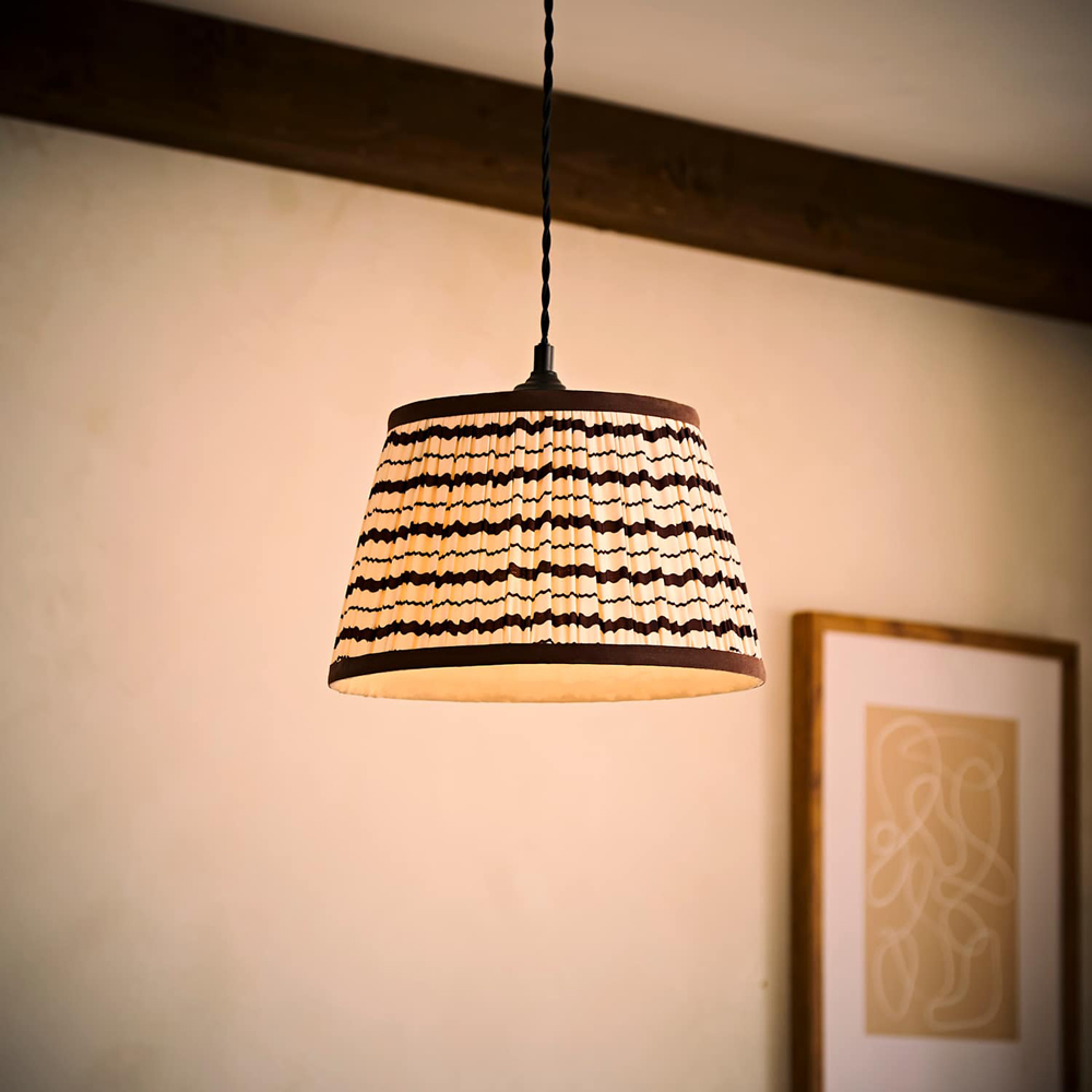 ValueLights Wickham Chocolate Brown and Cream Stripe Print Taper Easy-Fit Ceiling Lamp Shade 28cm Image 2