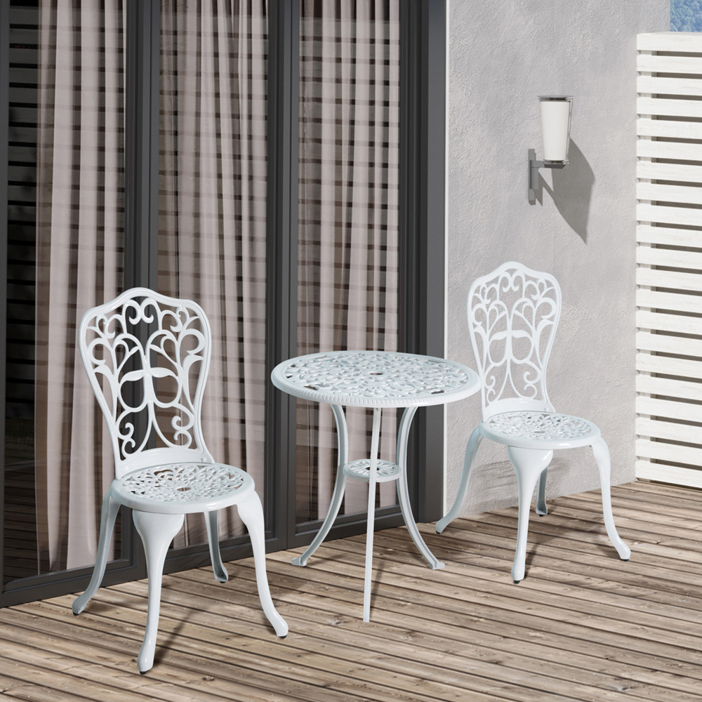 Outsunny 2 Seater Antique Garden Bistro Set with Umbrella Hole White Image 7
