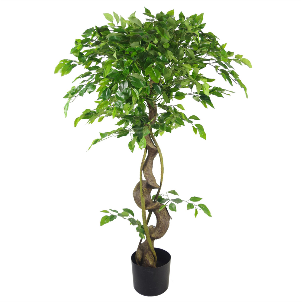 Leaf Medium Twisted Ficus Artificial Tree in Plastic Pot 4ft Image 3