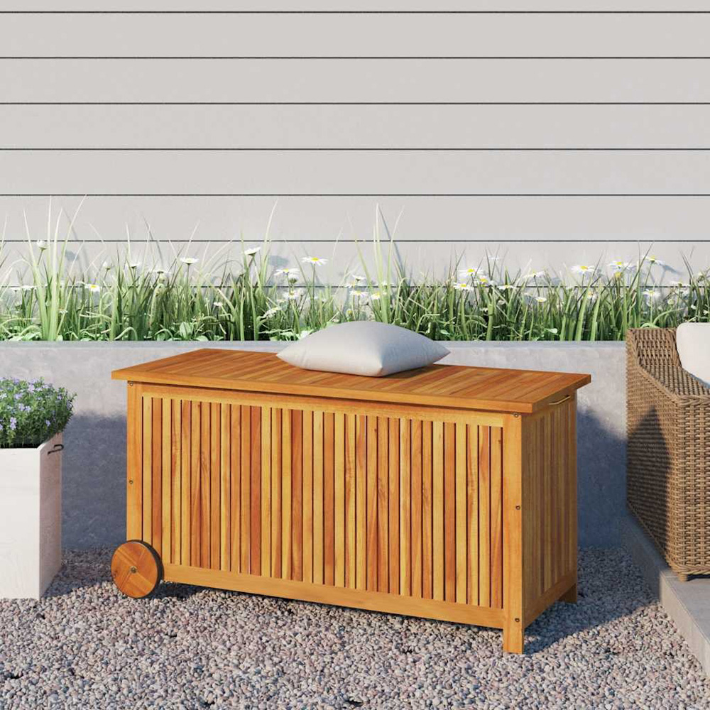 Walplus Solid Wood Acacia Garden Storage Box with Wheels 58 x 113 x 50cm Image 2