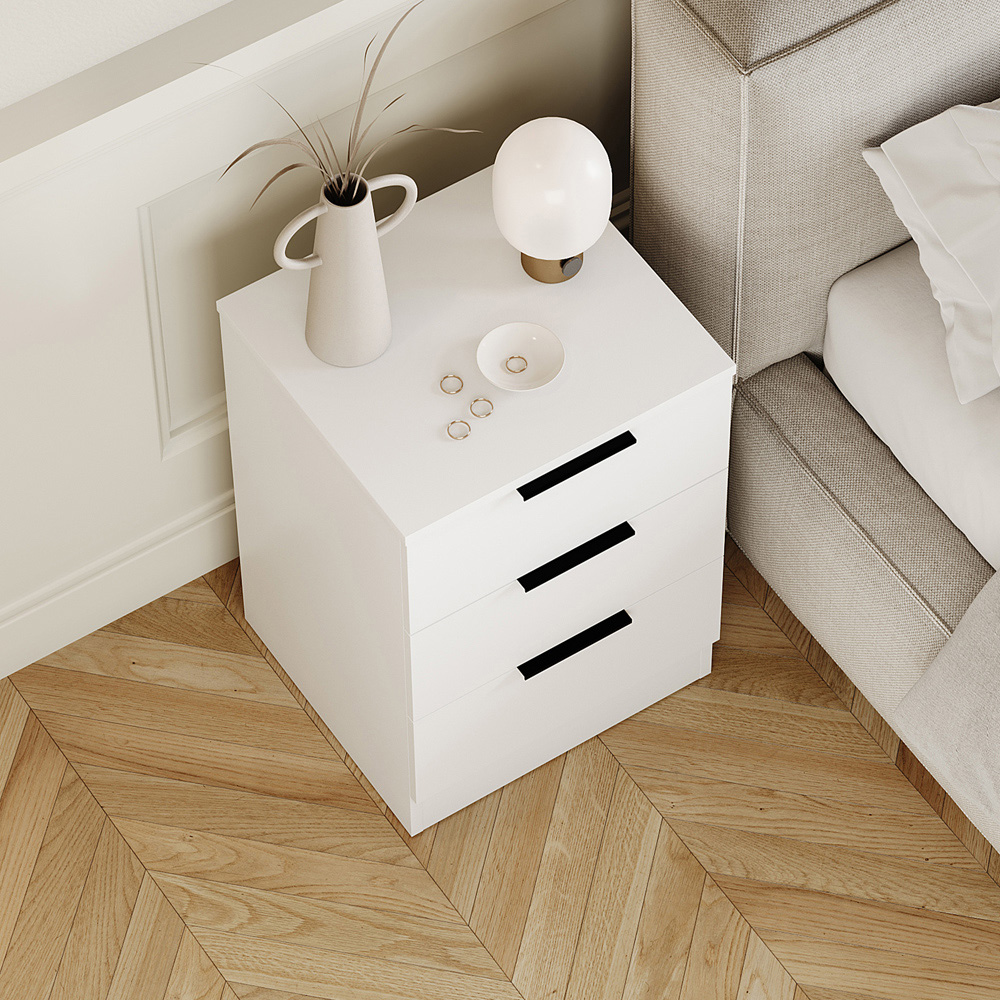 VIDA DESIGNS Terga 3 Drawer White Bedside Cabinet Image 4