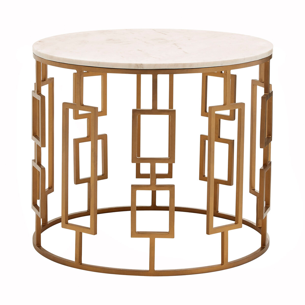 Premier Housewares Shalimar White Marble Top Side Table with Gold Base Image 3