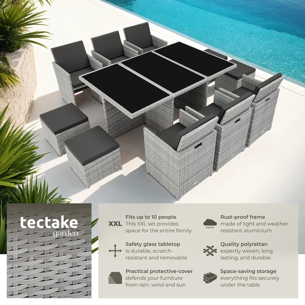 tectake 10 Seater Light Grey Dining Set with Cushion and Rain Cover Image 6