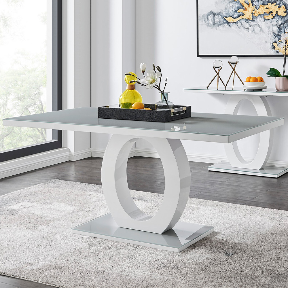 Furniturebox Lucia Cesano 6 Seater Dining Set Grey Gloss Grey and Chrome Image 2