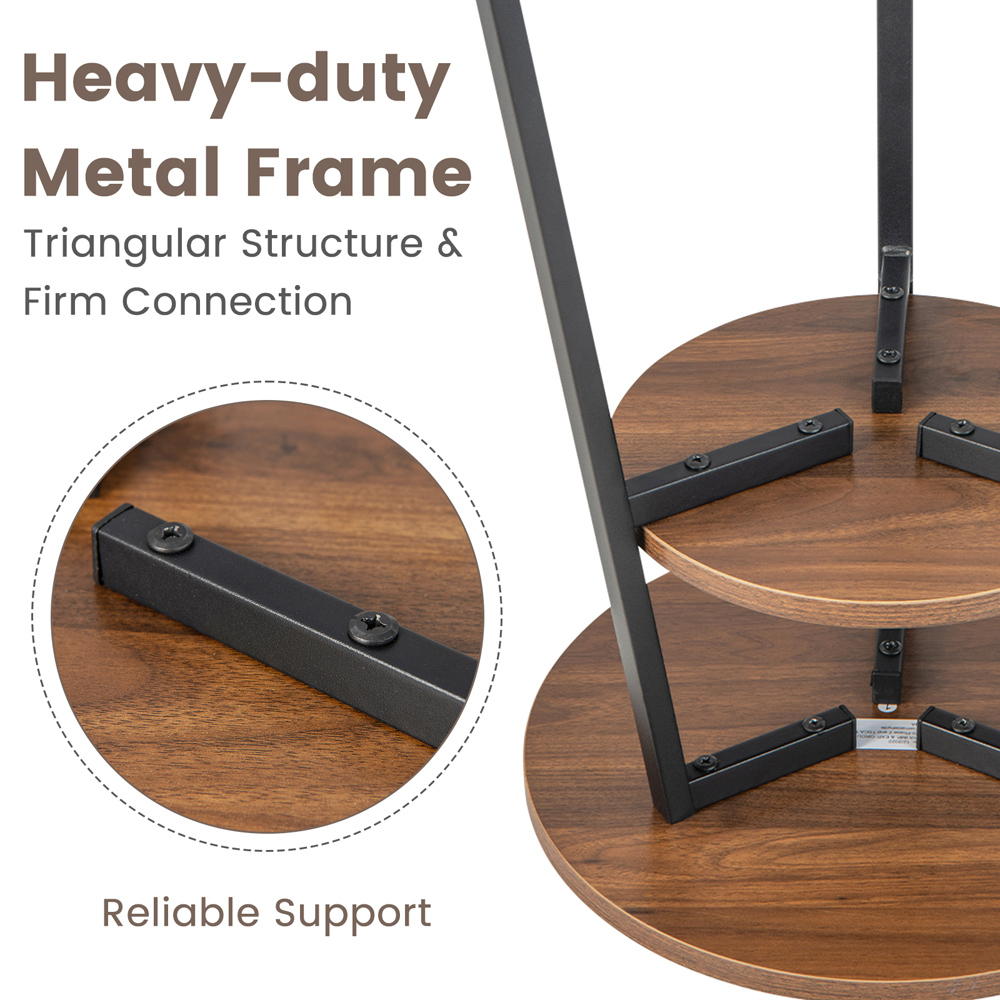 Costway 2 Shelf Walnut Round Wooden Side Table Image 8
