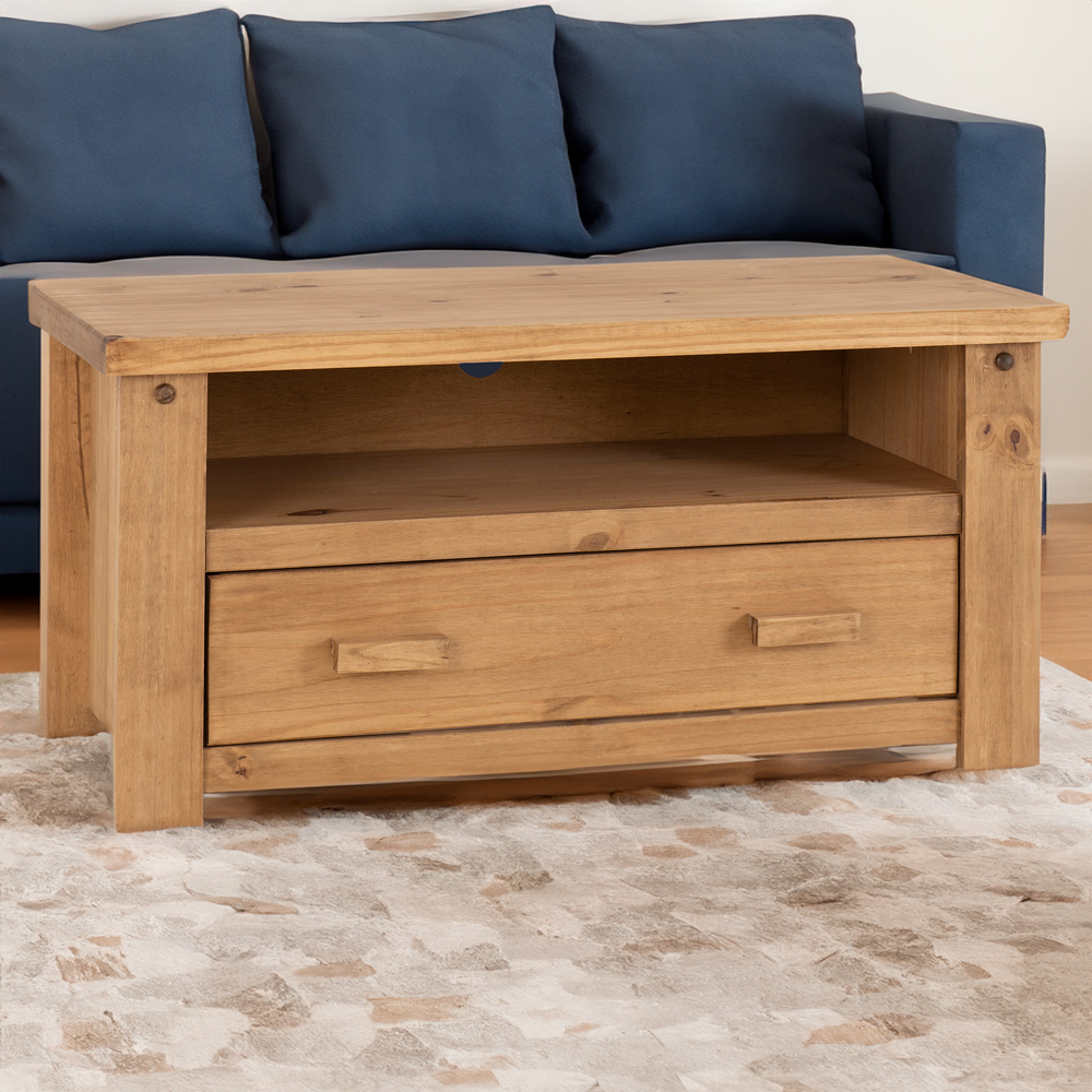 Seconique Tortilla Single Drawer Distressed Waxed Pine TV Unit Image 1