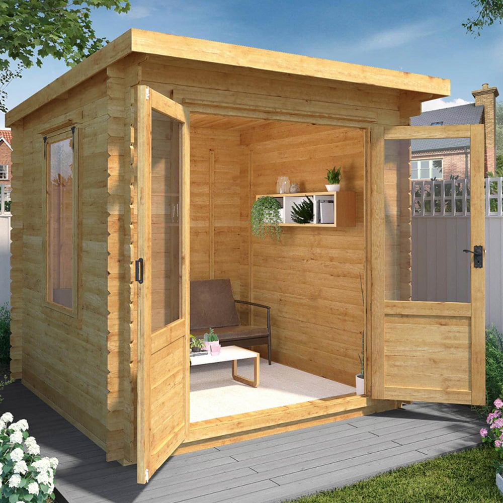 Mercia 7.9 x 7.9ft Double Door Wooden Pent Log Cabin Image 2