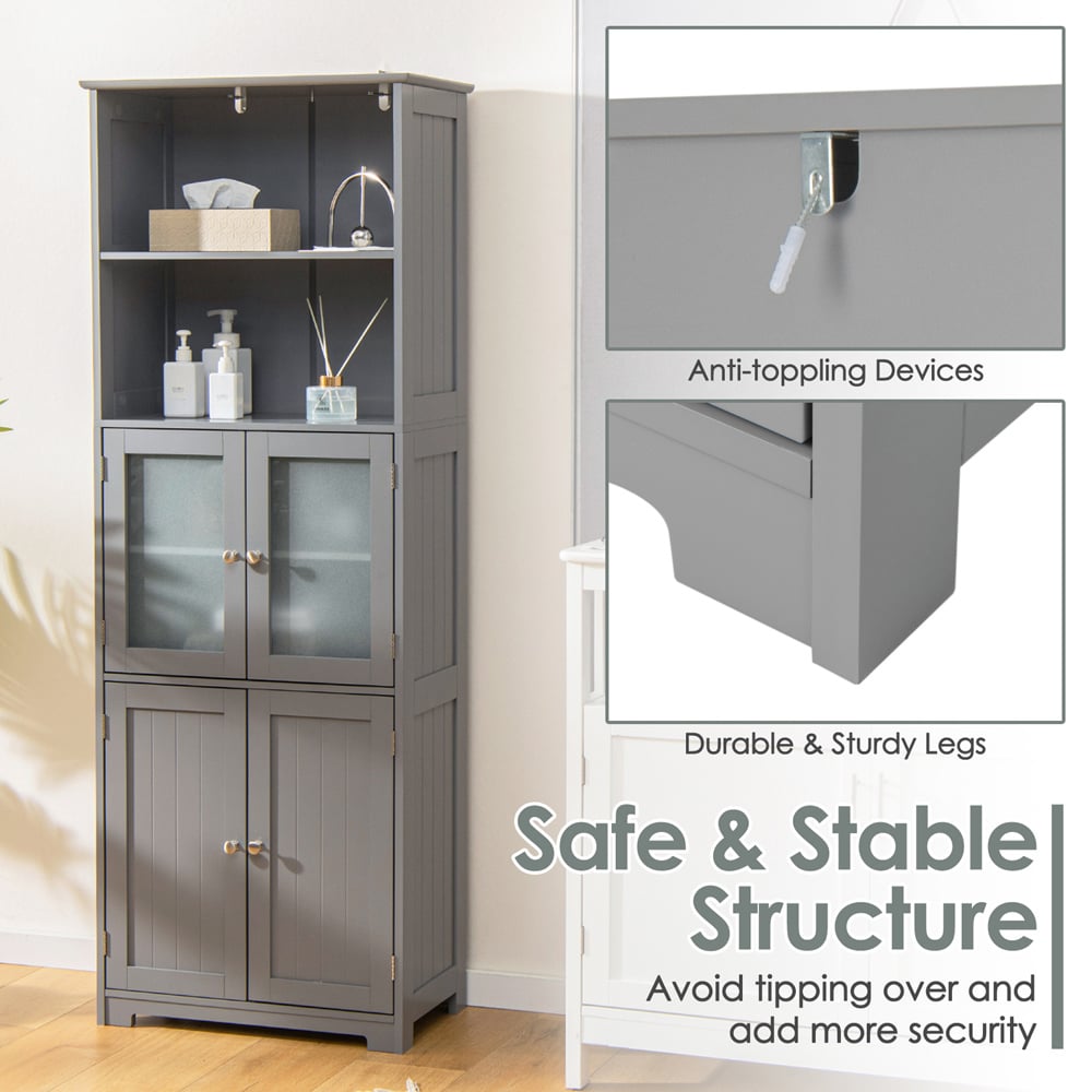 Costway 4 Door 2 Shelf Grey Freestanding Storage Cabinet Image 4