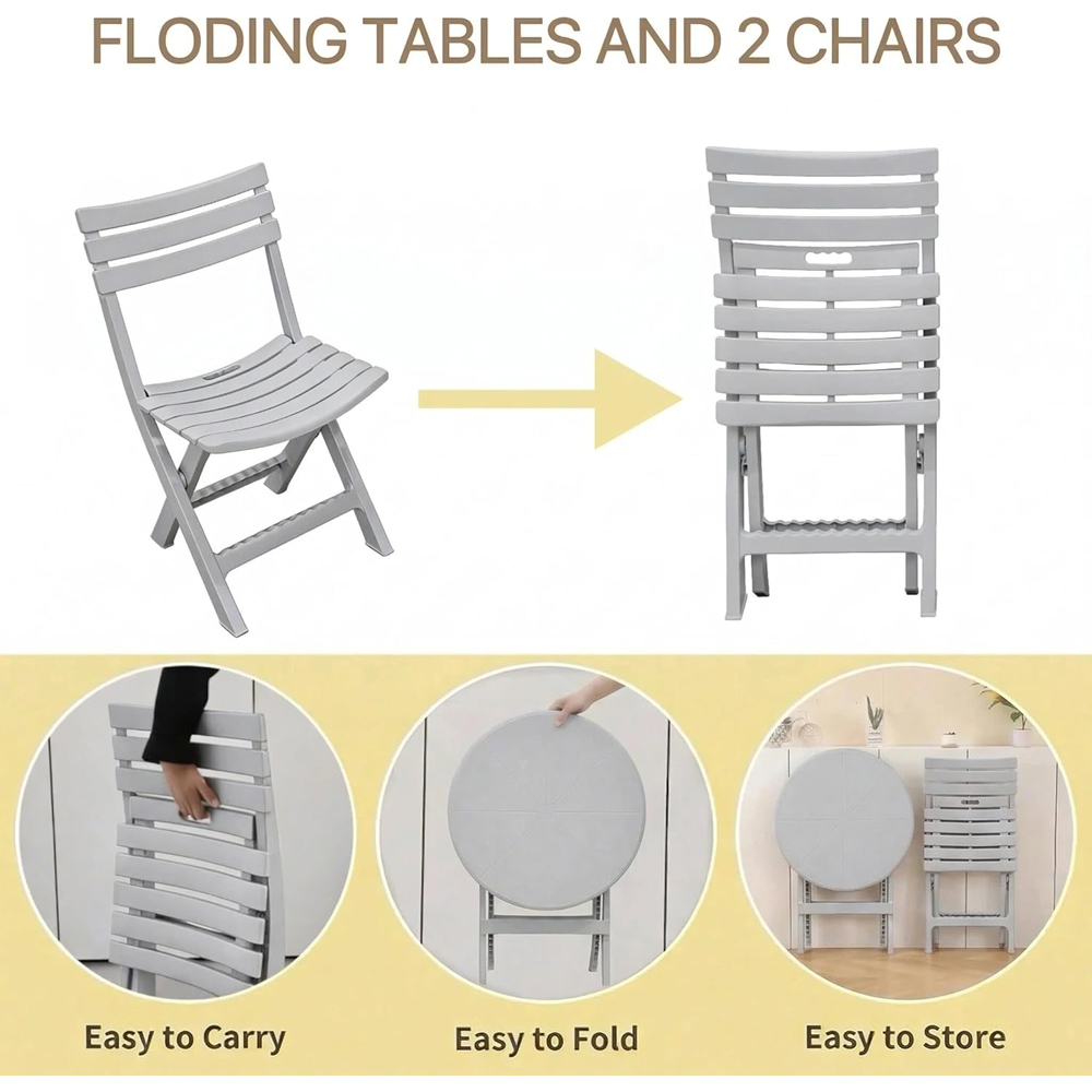 Alivio 2 Seater Grey Foldable Bistro Set Image 8