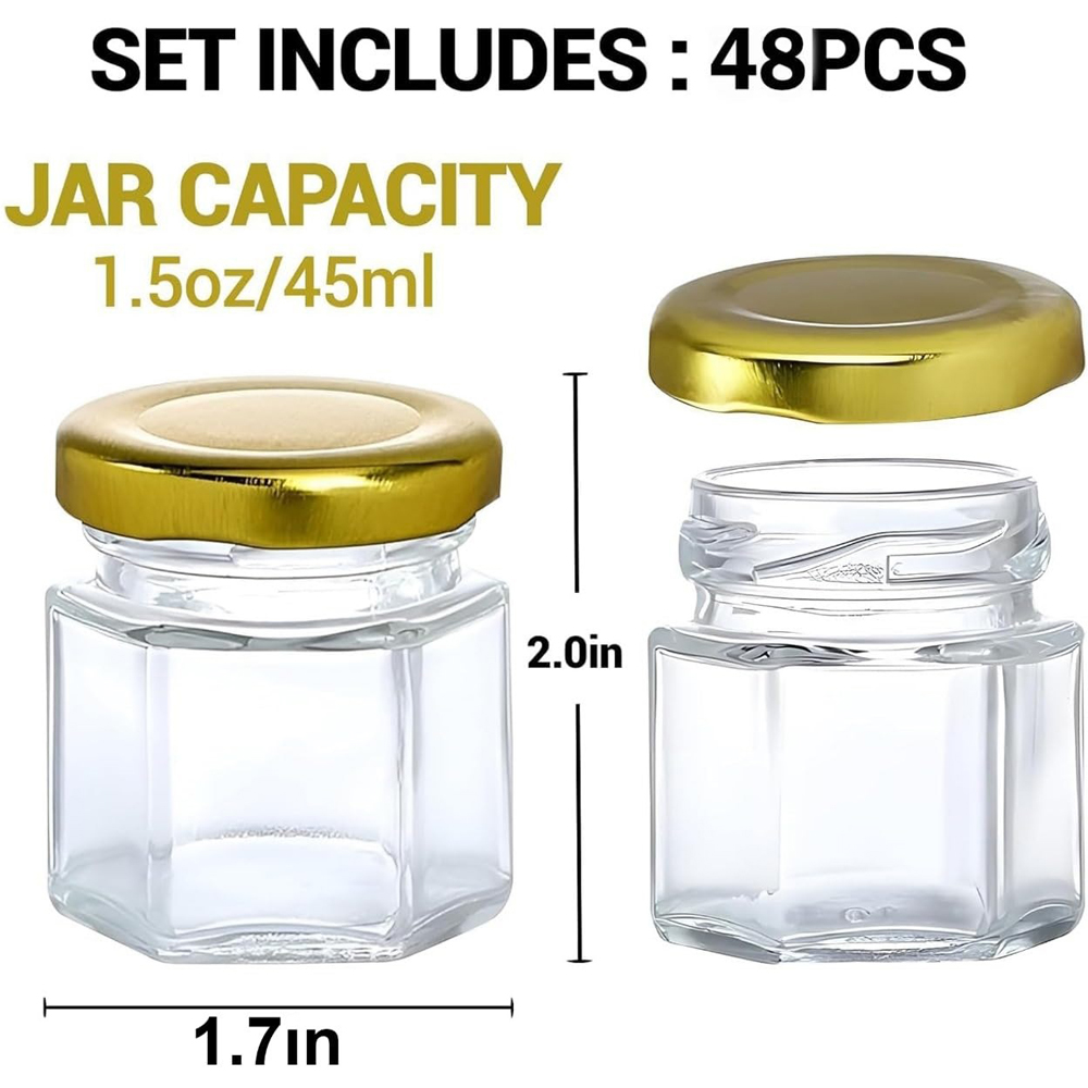 ATEK Clear Mini Hexagonal Glass Jar with Gold Lids 45ml 48 Pack Image 7