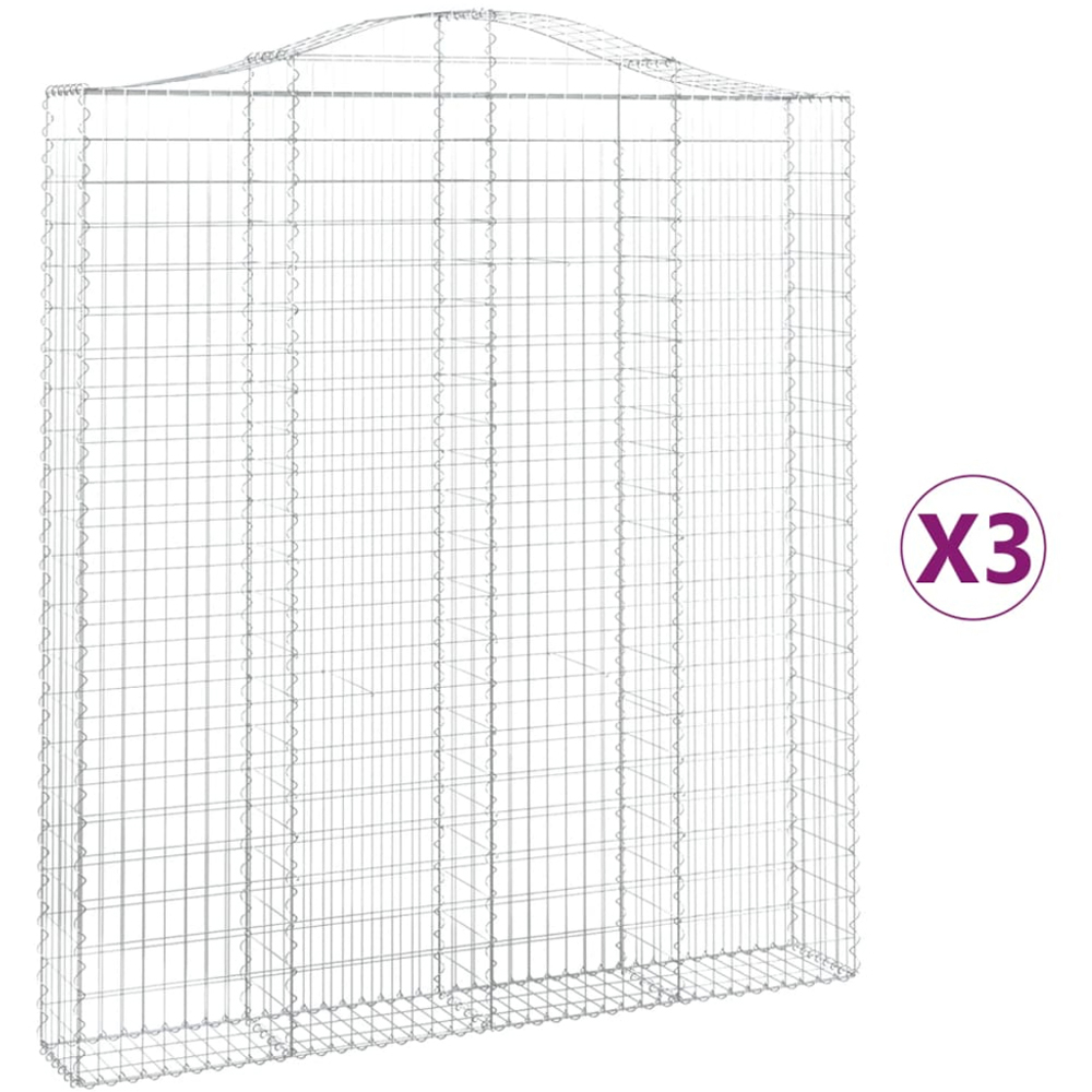 vidaXL Silver Galvanised Iron Arched Gabion Basket 200 x 30 x 220/240cm 3 Pack Image 4