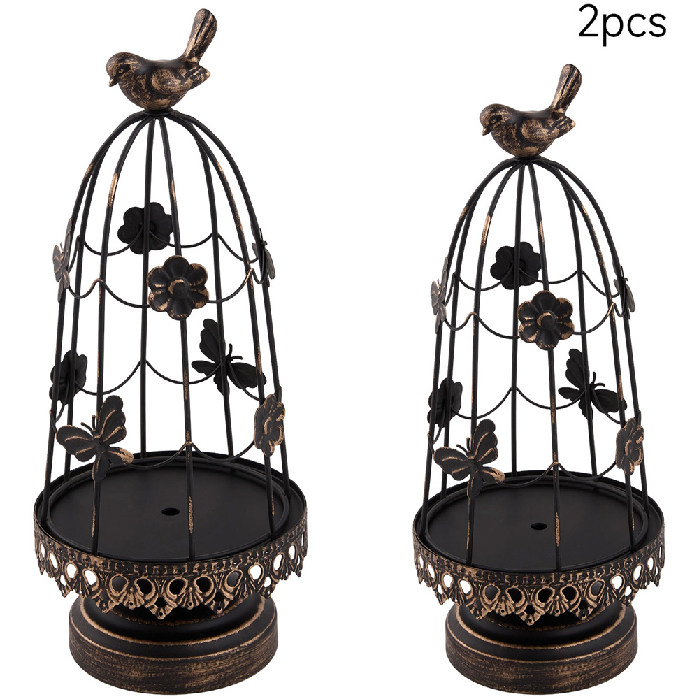 Living and Home Black Birdcage Iron Candle Holder Set of 2 Image 3