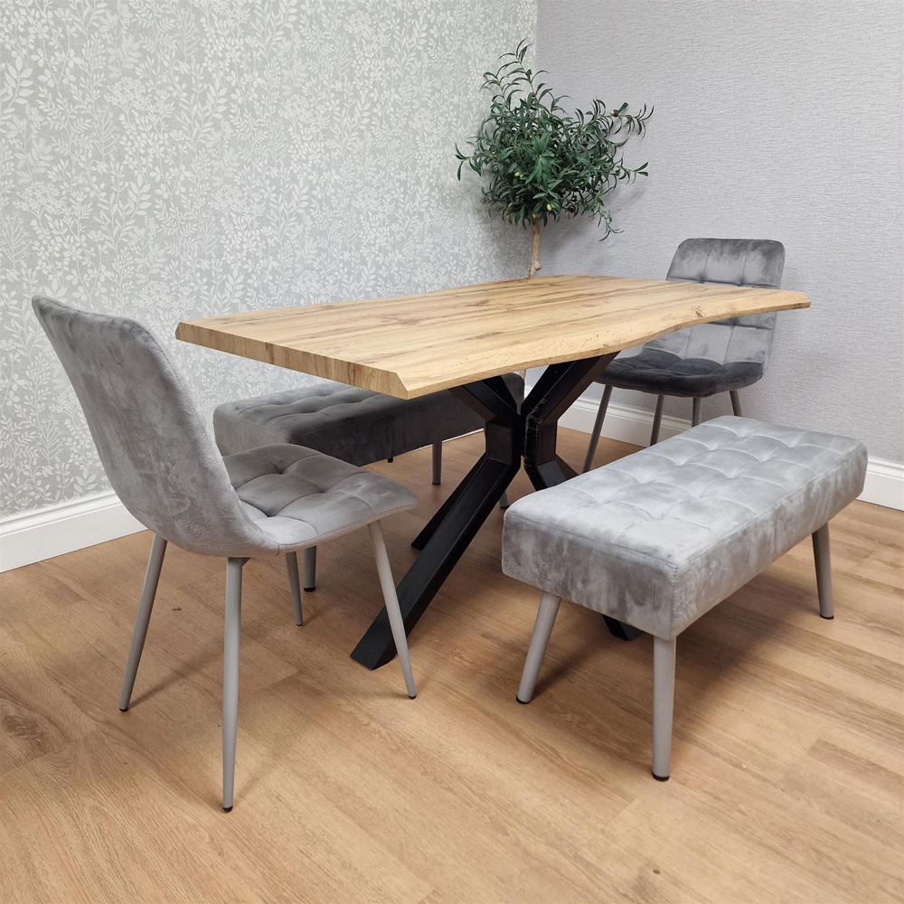 Kosy Koala 6 Seater Velvet Wooden Rectangle Dining Set with Bench Grey Image 2