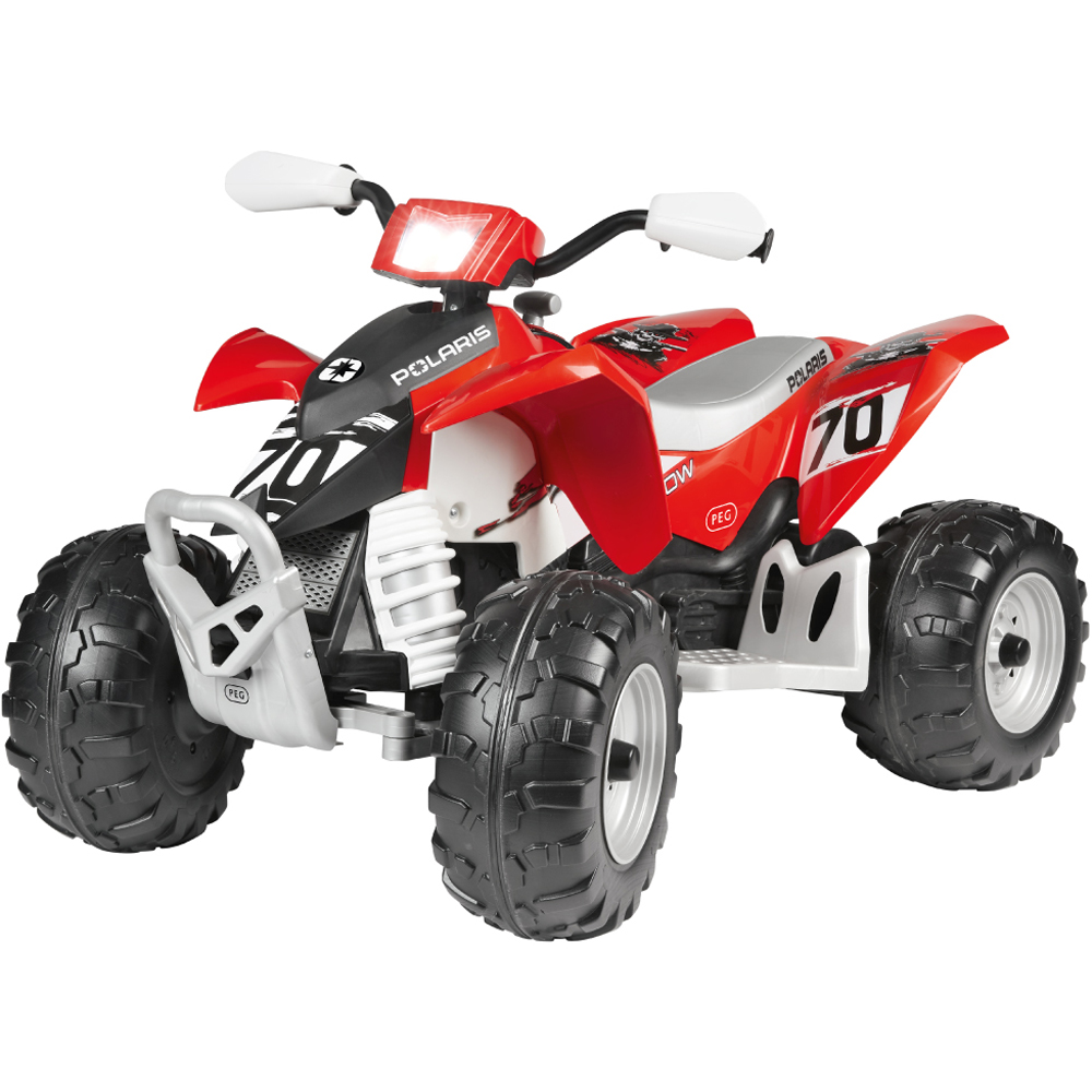 PEG Polaris Outlaw Kids Electric Ride-On Quad Bike with Lights and Sounds Red 12V Image 1
