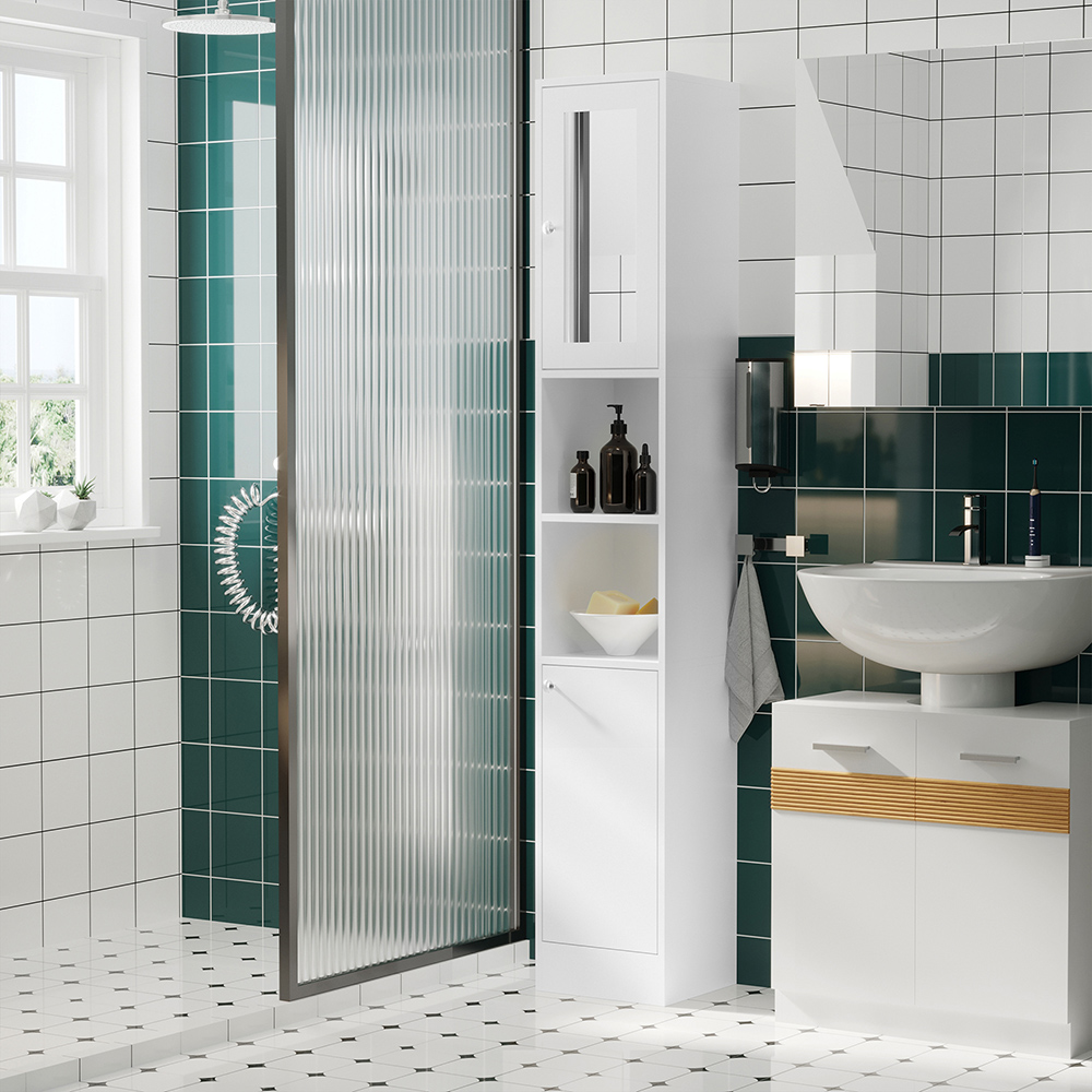 Kleankin 2 Door White Mirrored Tall Floor Cabinet Image 5