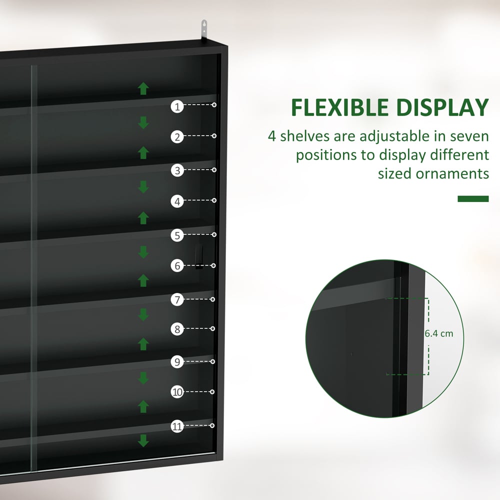 HOMCOM 7-Tier Glass Doors Black Wall Display Cabinet Image 7