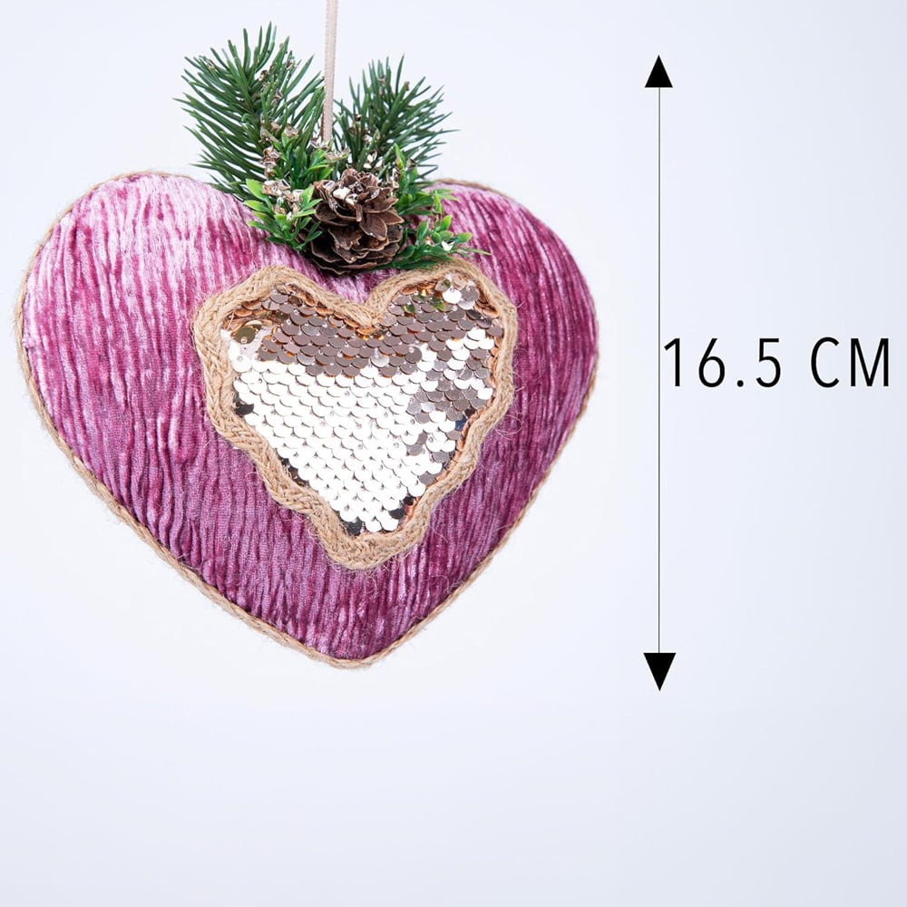 Shatchi Pink Burgundy Heart Hanging Christmas Decoration 3 Pack Image 4