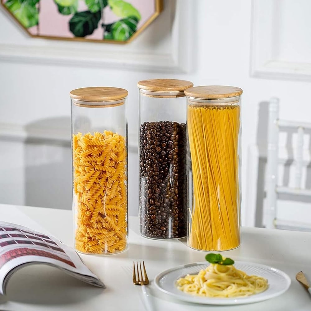 Neo 2200ml Clear Cylinder Spaghetti Glass Storage Jar 3 Pack Image 4