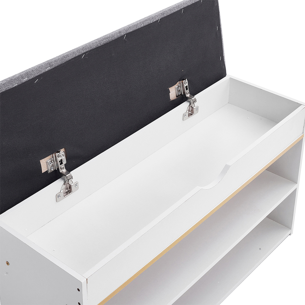 Living and Home 2 Shelf White Shoe Storage Bench with Hidden Compartment Image 5