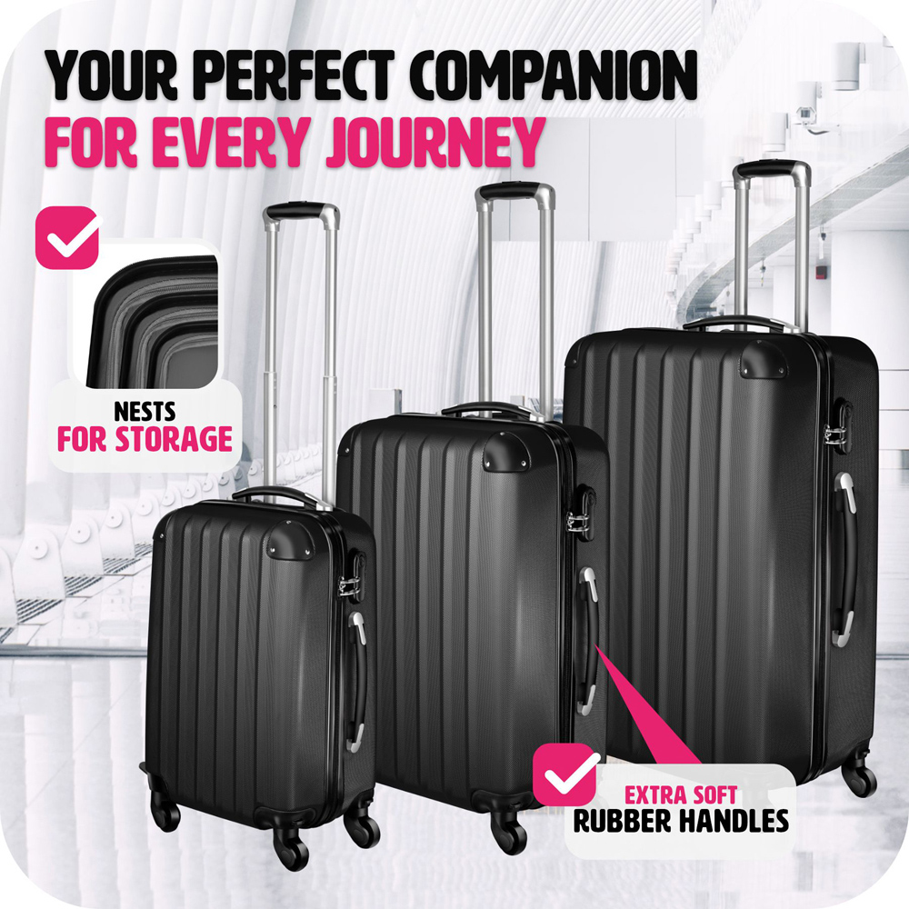 Tectake Set of 3 Black Hard Shell Travel Suitcase Set Image 5