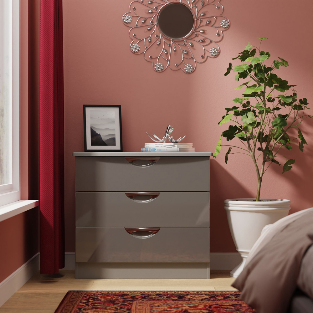 Crowndale Camden 3 Drawer Grey Gloss and Dusk Grey Chest of Drawers Ready Assembled Image 7