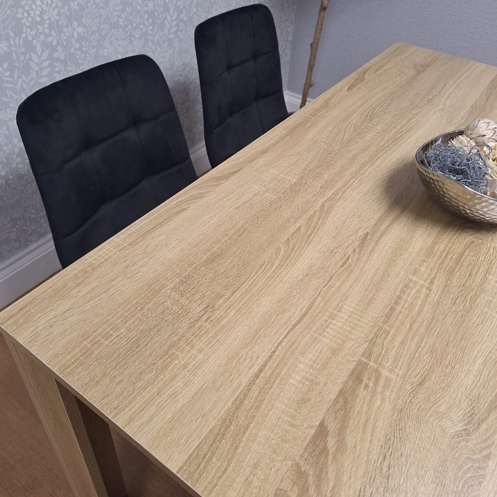 Portland 4 Seater Square Velvet Dining Table Set Oak Effect and Black Image 2