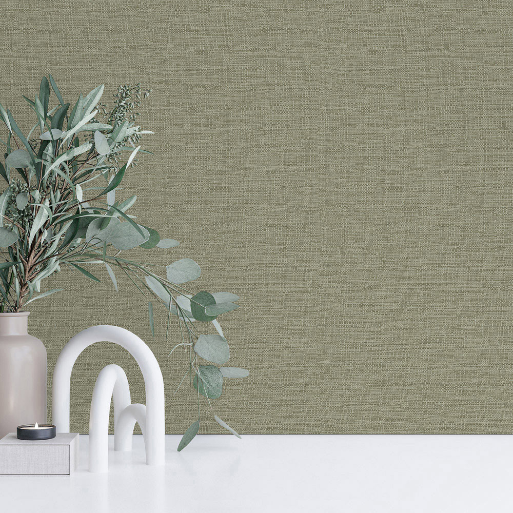 Grandeco Telma Slubbed Fabric Hessian Textured Luxury Sage Green Wallpaper Image 2