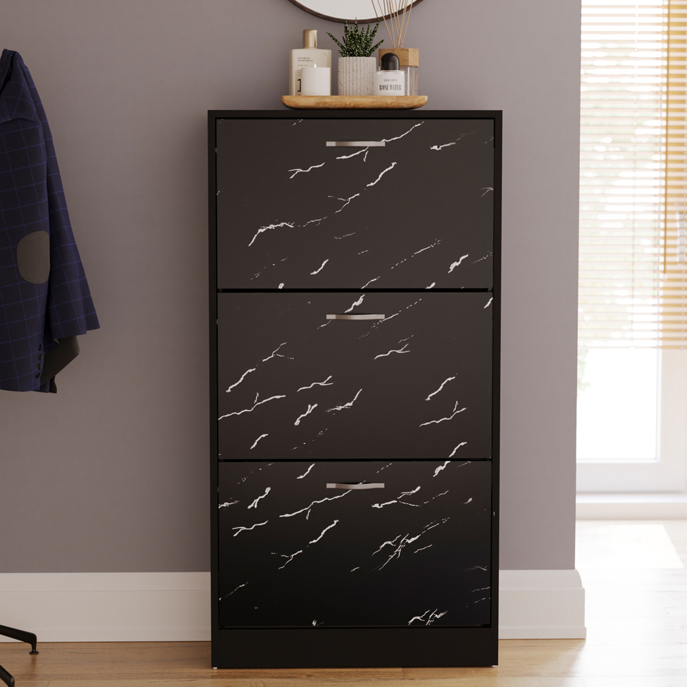 VIDA DESIGNS 3 Drawer Black Marble Shoe Cabinet Image 3