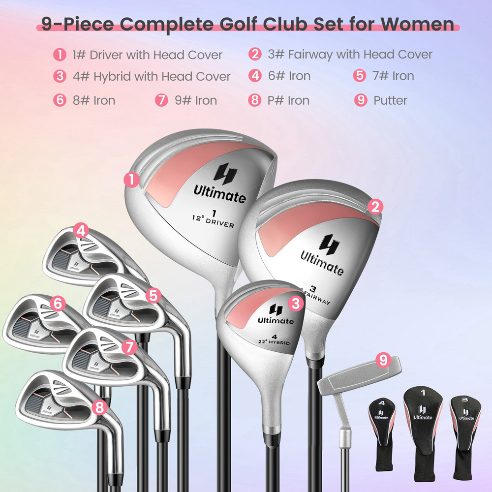 Costway Pink Ladies 9 Piece Complete Golf Club Set Image 7