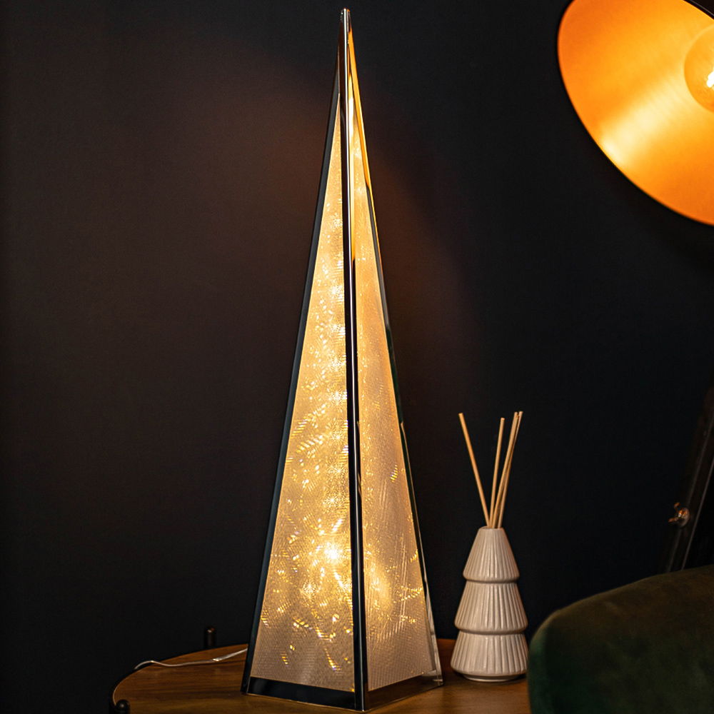 Samuel Alexander Silver Holographic Warm White LED Christmas Pyramid Decoration 45cm Image 1