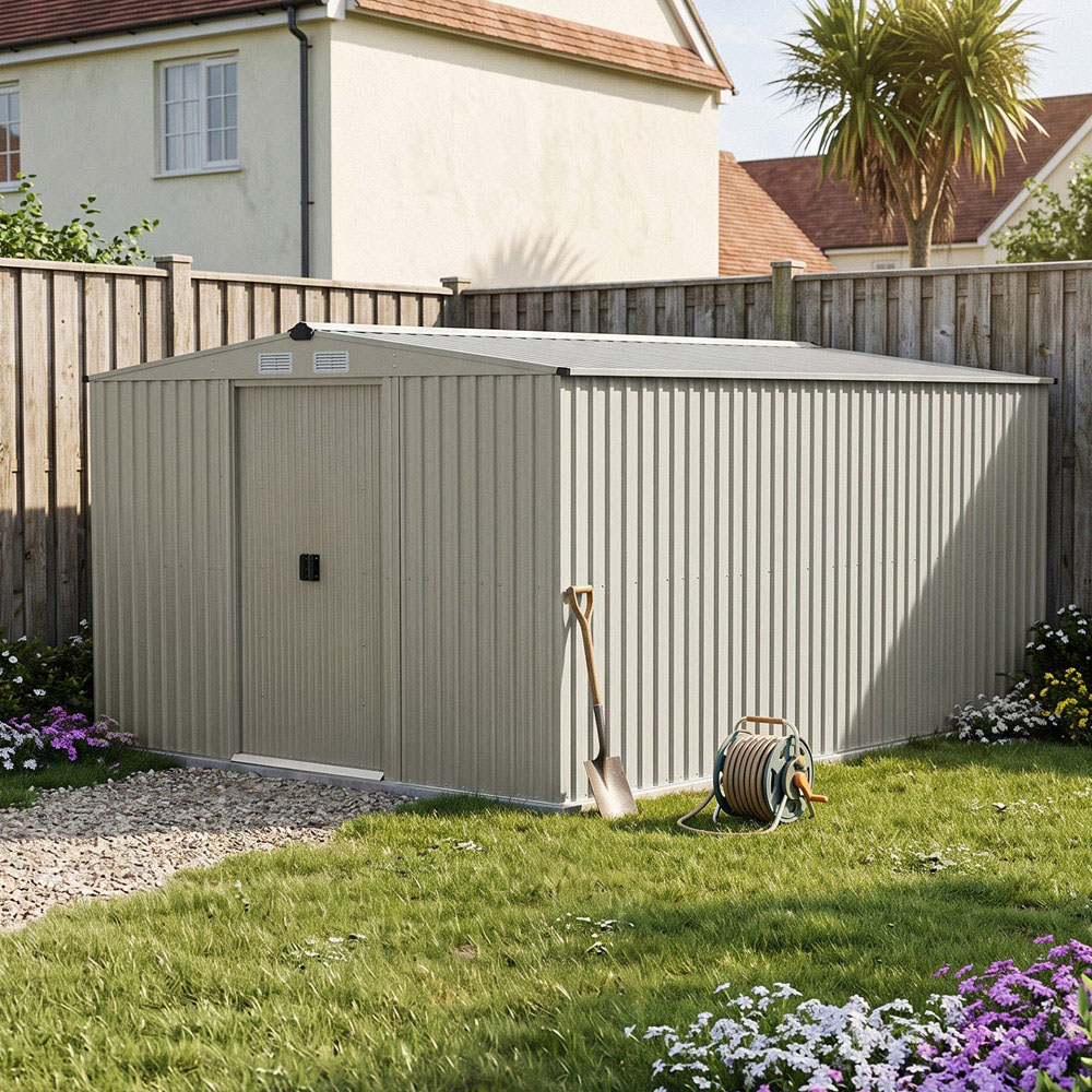 Living and Home 12 x 10ft Metal Apex Garden Shed Image 2