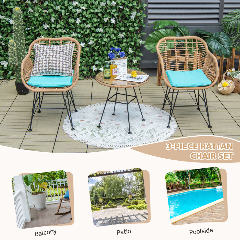Costway 2 Seater Turquoise Rattan Patio Set Image 7