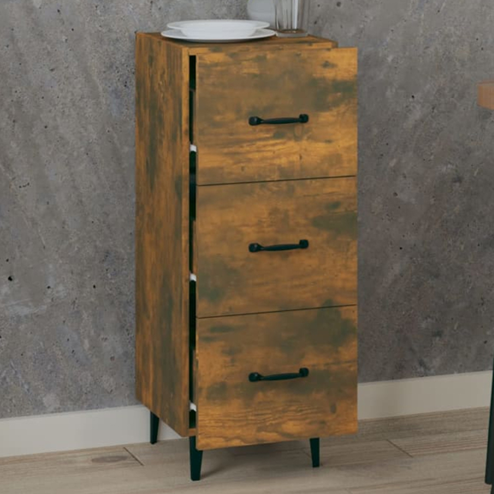 vidaXL 3 Drawer Smoked Oak Sideboard Image 1