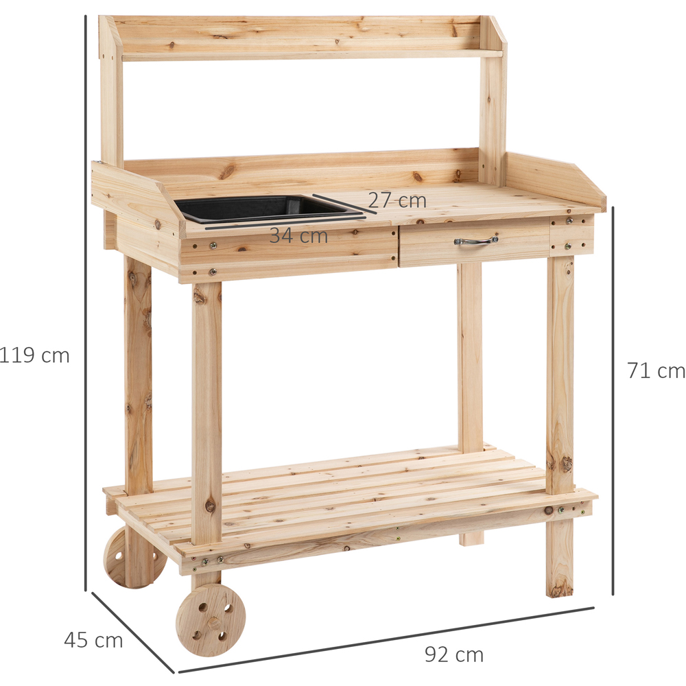Outsunny Wooden Potting Bench with Wheels Image 8