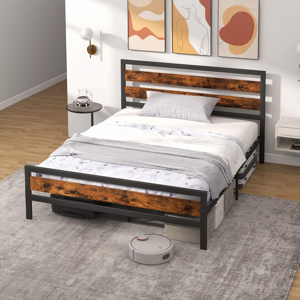 Costway King Size Bed Frame with Rustic Headboard and Footboard Image 3