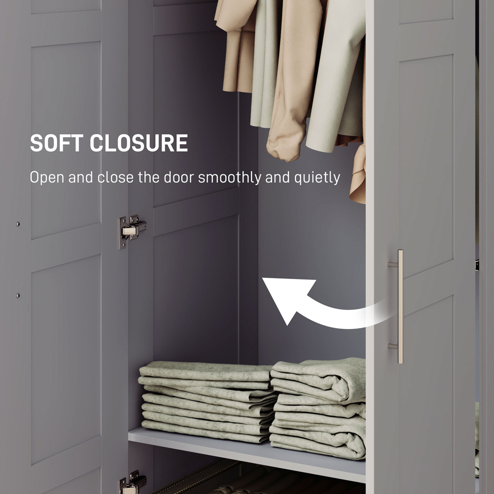 Portland 2 Door Grey Double Wardrobe with Hanging Rail Image 7