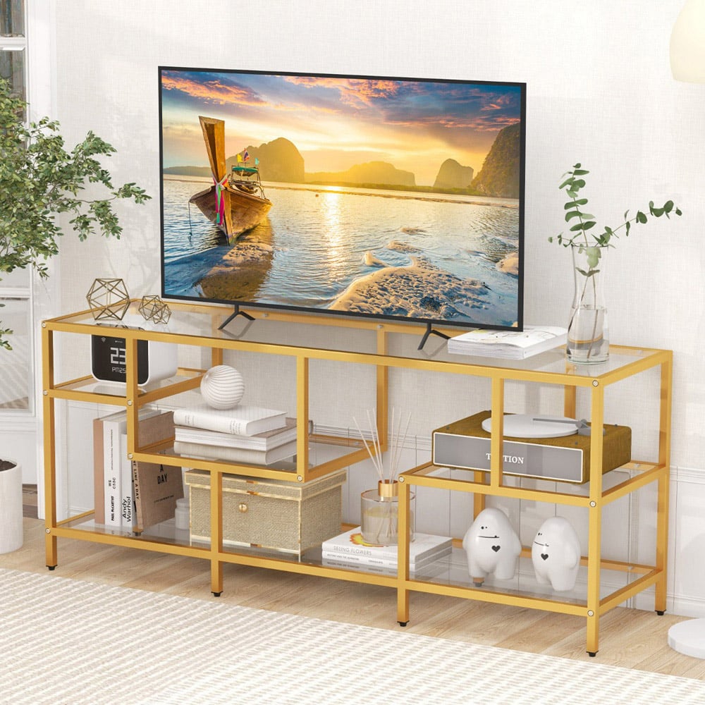 Costway 4 Shelf Golden TV Unit Image 1