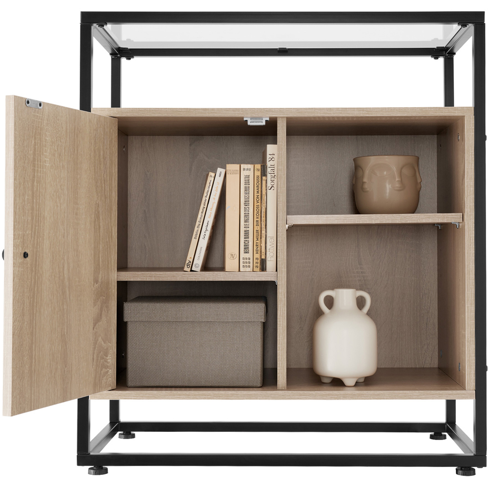 tectake Light Wood Oak Sonoma Glass Tabletop Coventry Sideboard Image 3