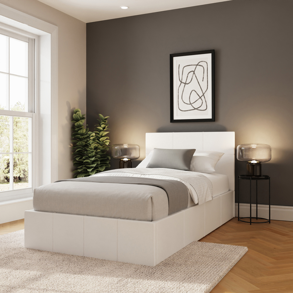 GFW Single White Faux Leather End Lift Ottoman Bed with Bonnell Mattress Image 8