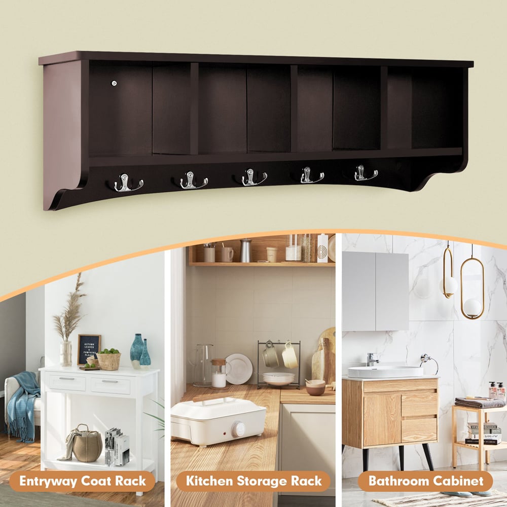 Costway 4 Shelf Coffee Wall Mounted Entryway Storage Cabinet Image 5
